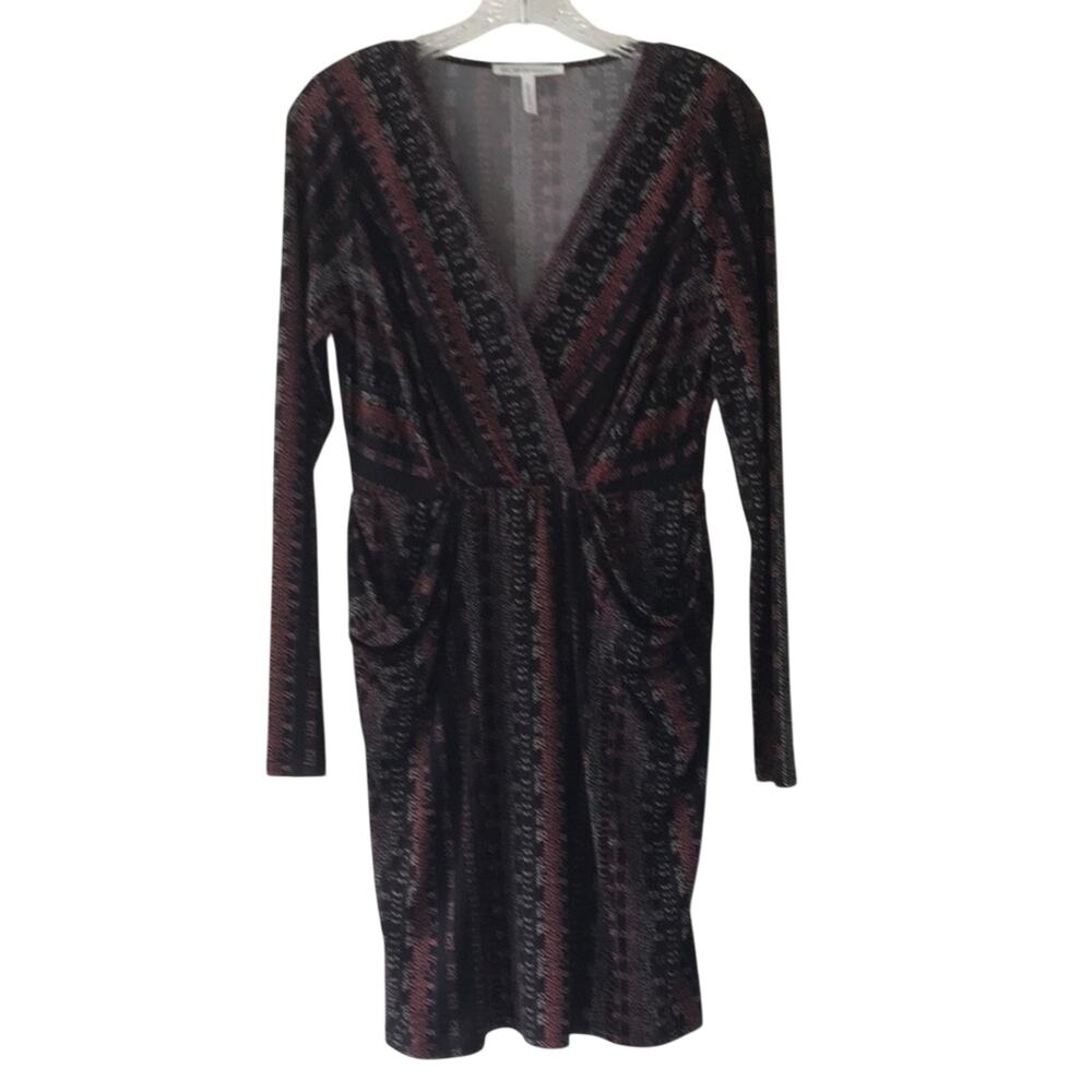 NWOT BCBGeneration Dress Multicolor Dot V-Neck Long Sleeve Drape Pockets Small
